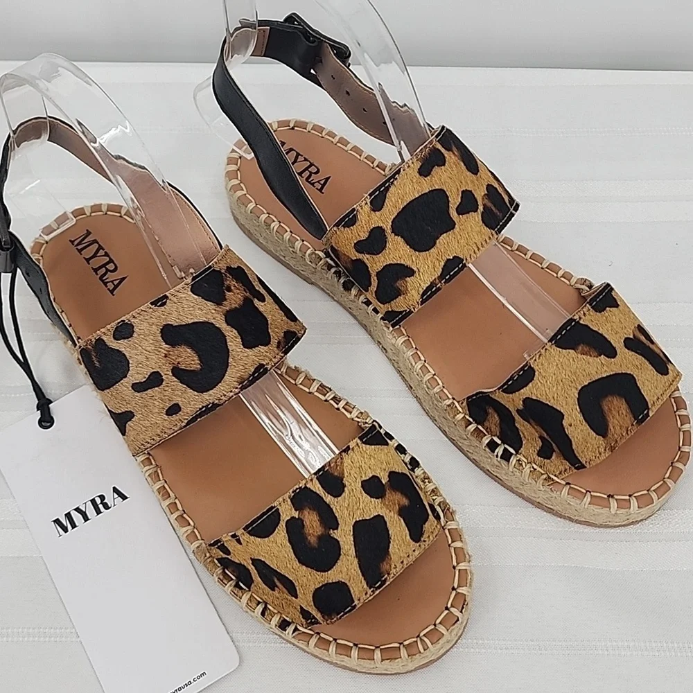 MYRA BAG‎ Isotope Espadrille Hair-On Leopard Print Western Sandals 8 & 9 NWT
